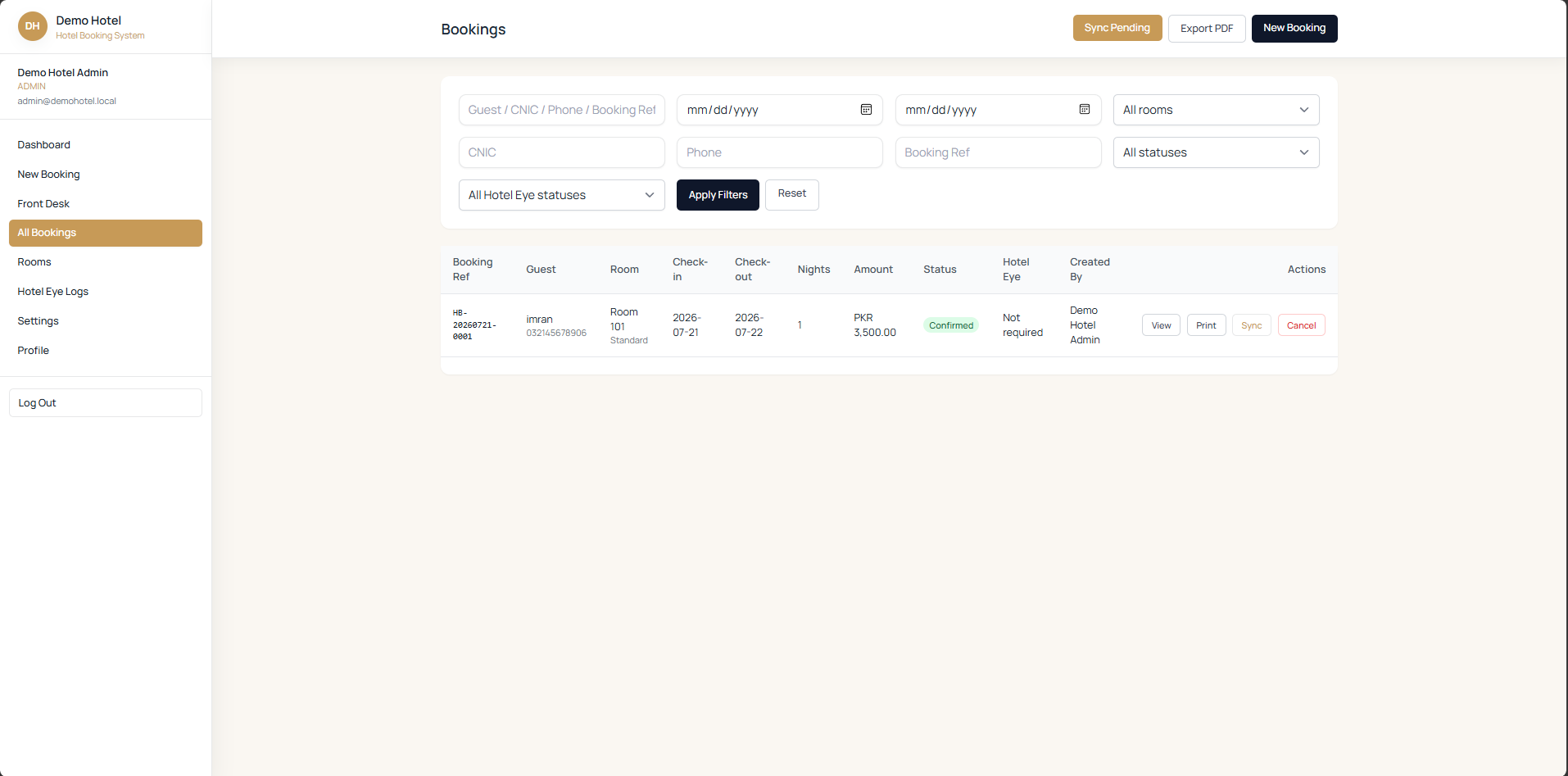 HotelBook guest profiles and booking records